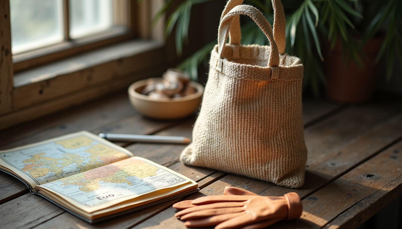 Préparation pour une journée de brocante avec sac, monnaie et carnet de notes