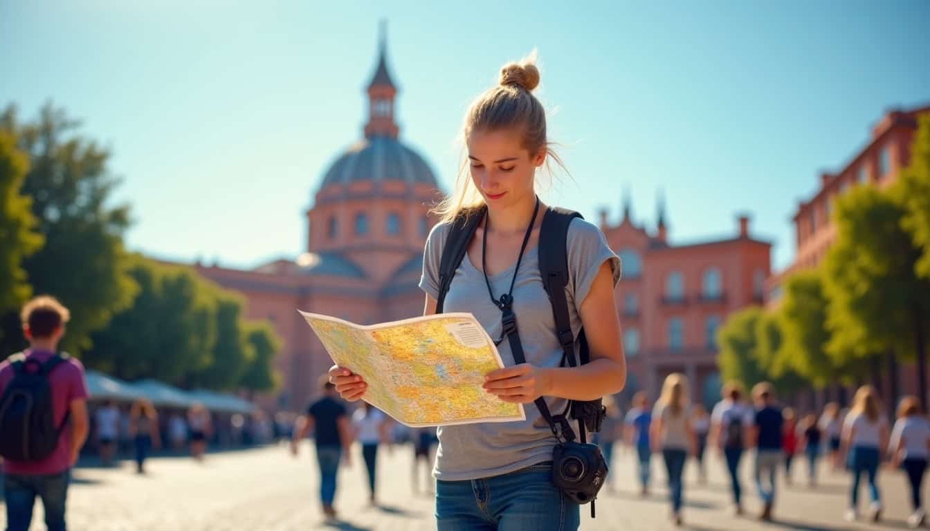 Touriste consultant un plan de Toulouse au cœur du centre-ville près de la place du Capitole
