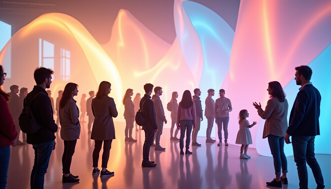 Visiteurs interagissant avec une installation artistique lors de l