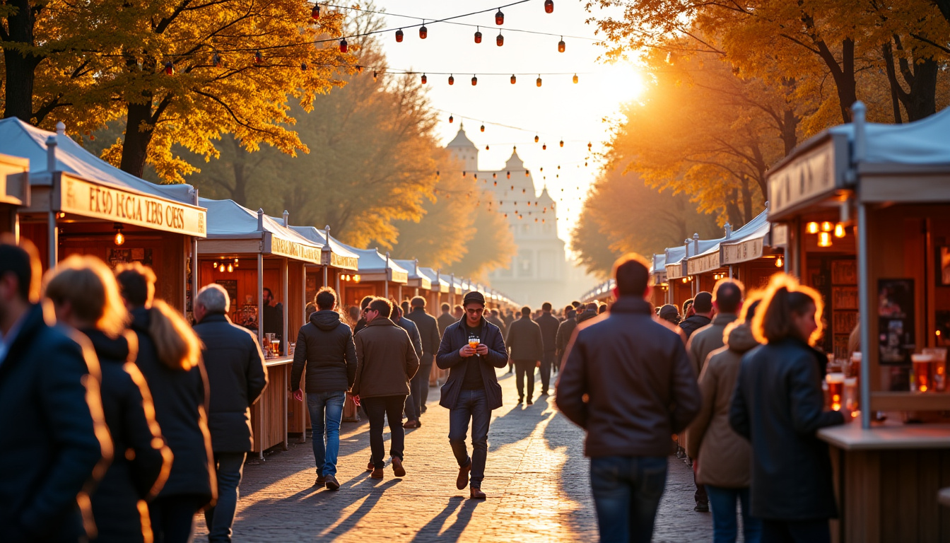 Vue extérieure du Paris Beer Festival avec stands de brasseries et public animé