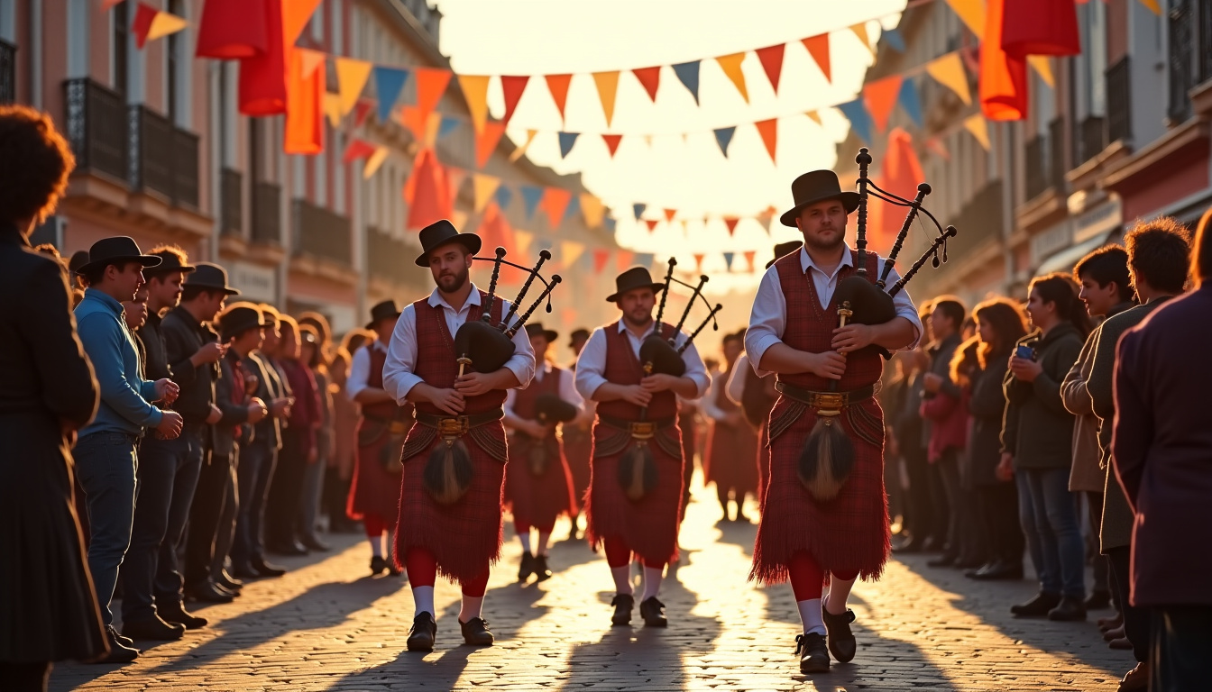 Animations festives dans les rues de Bayonne lors de la Foire au jambon, avec musique traditionnelle et déambulation de gaiteros