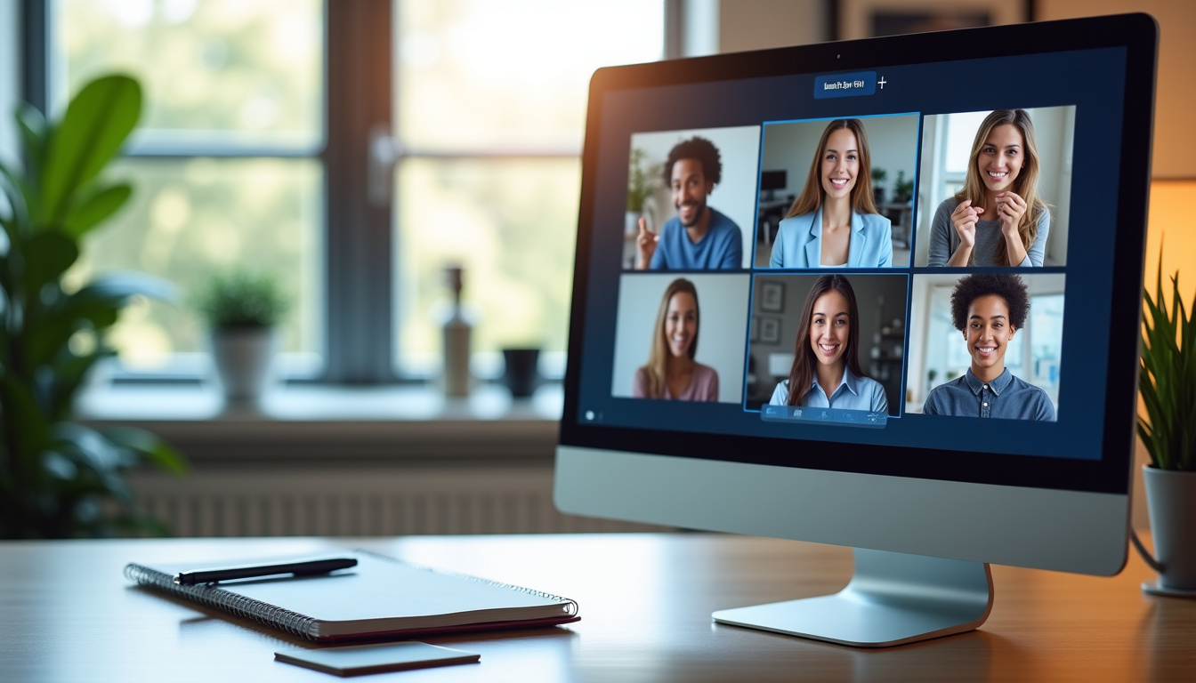 Job dating en ligne avec plusieurs participants visibles via écrans partagés