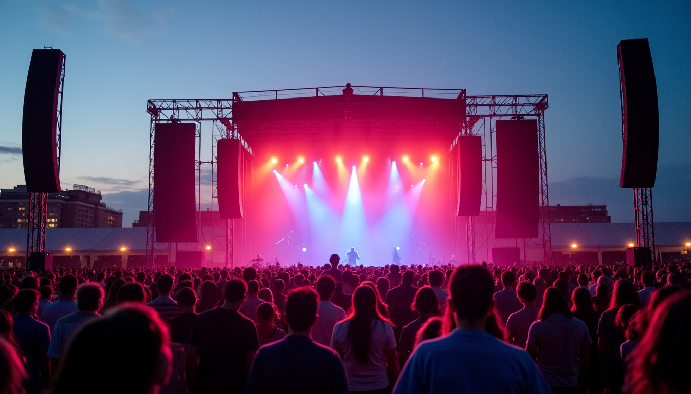 Système de sonorisation Line Array professionnel en action lors d