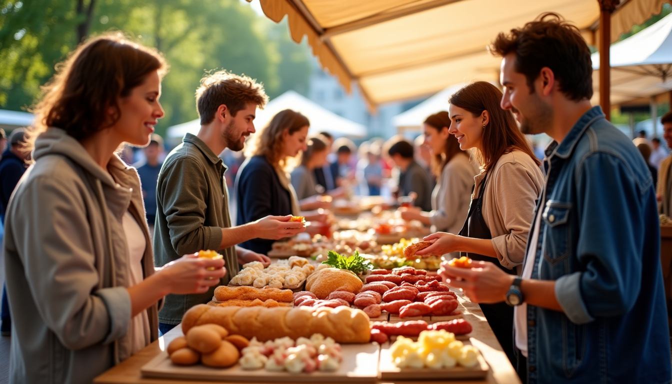 Visiteurs dégustant des spécialités dans le Village Gastronomique de la Foire de Tours