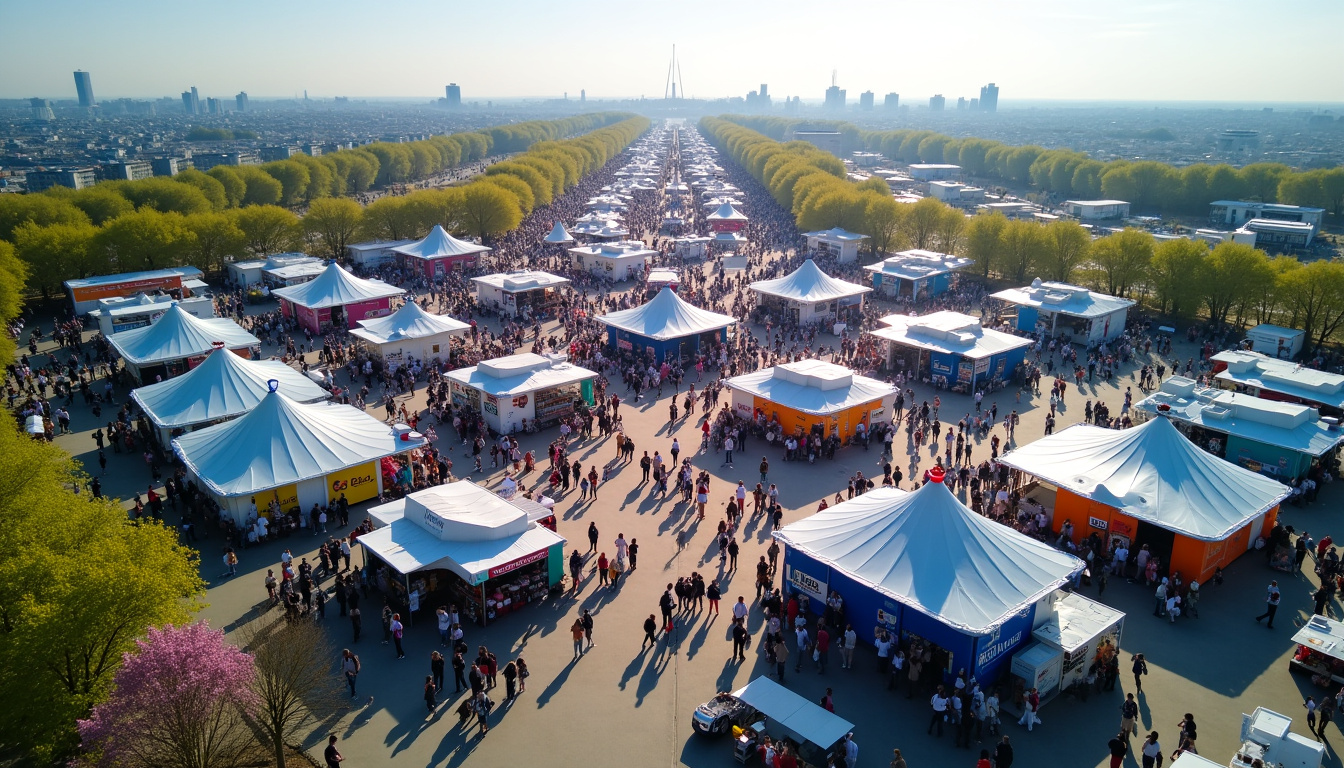 Vue aérienne des pavillons de Paris Expo Porte de Versailles durant la Foire de Paris