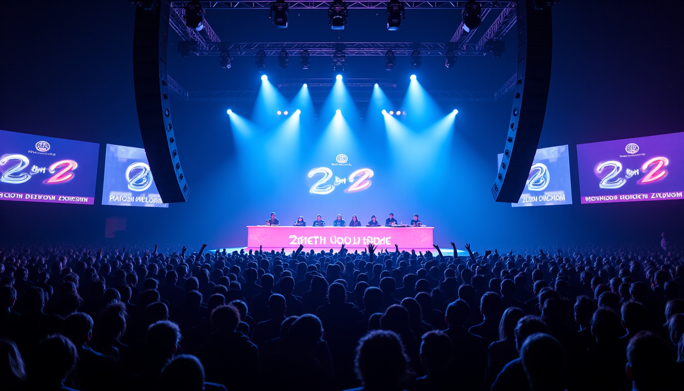 Vue intérieure du Zénith Sud de Montpellier durant le Z Event, avec plusieurs streamers en direct sur scène